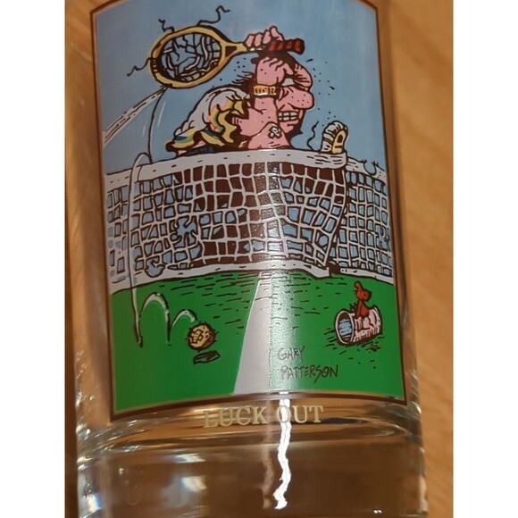 Gary Patterson Cartoonist Glass Cup Arbys Collectors Series Luck Out Tennis 1982 - Picture 4 of 7
